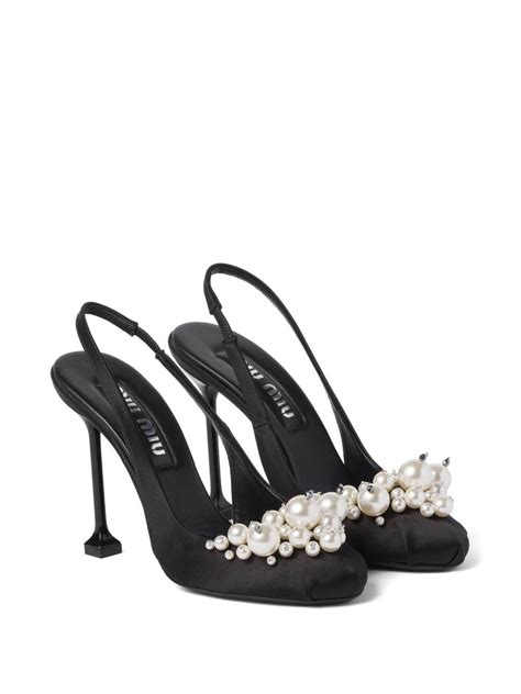 miu miu embellished satin pumps|Miu Miu pearl.